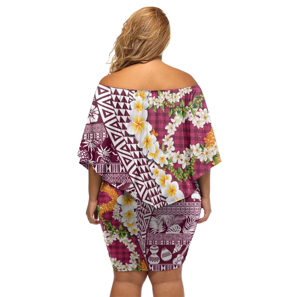 Hawaiian Plumeria Lei Family Matching Off Shoulder Short Dress and Hawaiian Shirt Kakau Motifs and Palaka Half Style Pink Color LT03 - Polynesian Pride