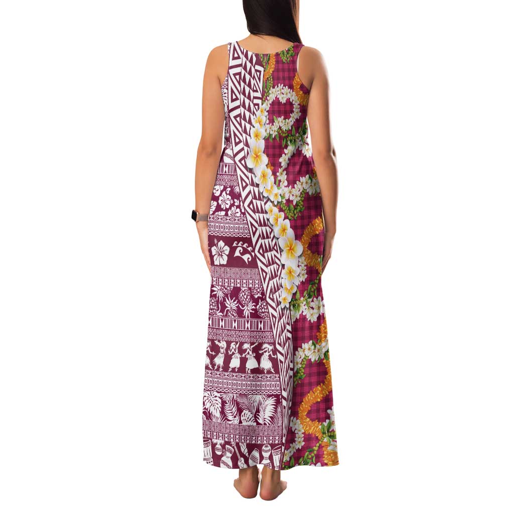 Hawaiian Plumeria Lei Family Matching Tank Maxi Dress and Hawaiian Shirt Kakau Motifs and Palaka Half Style Pink Color LT03 - Polynesian Pride