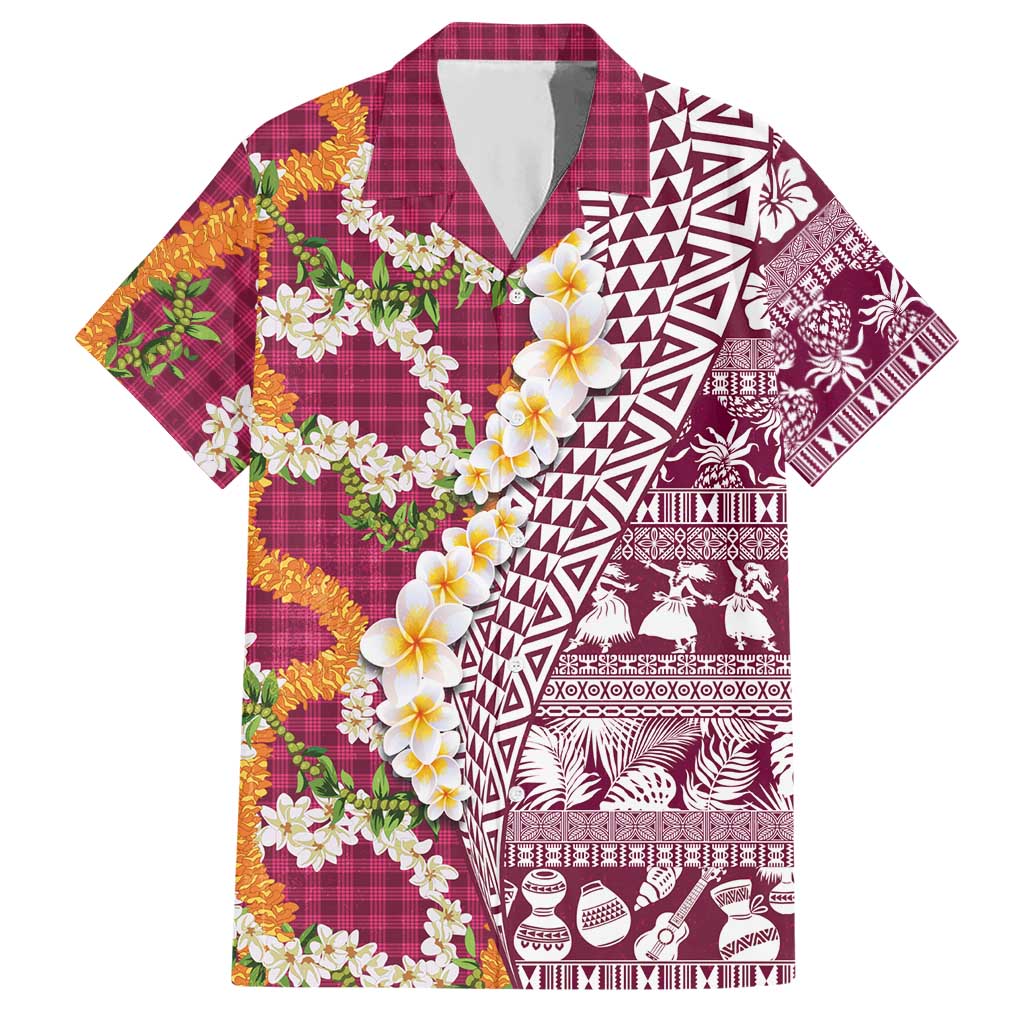 Hawaiian Plumeria Lei Hawaiian Shirt Kakau Motifs and Palaka Half Style Pink Color - Polynesian Pride