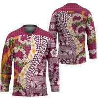 Hawaiian Plumeria Lei Hockey Jersey Kakau Motifs and Palaka Half Style Pink Color LT03 - Polynesian Pride