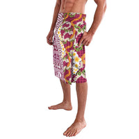 Hawaiian Plumeria Lei Lavalava Kakau Motifs and Palaka Half Style Pink Color LT03 - Polynesian Pride