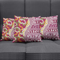 Hawaiian Plumeria Lei Pillow Cover Kakau Motifs and Palaka Half Style Pink Color - Polynesian Pride