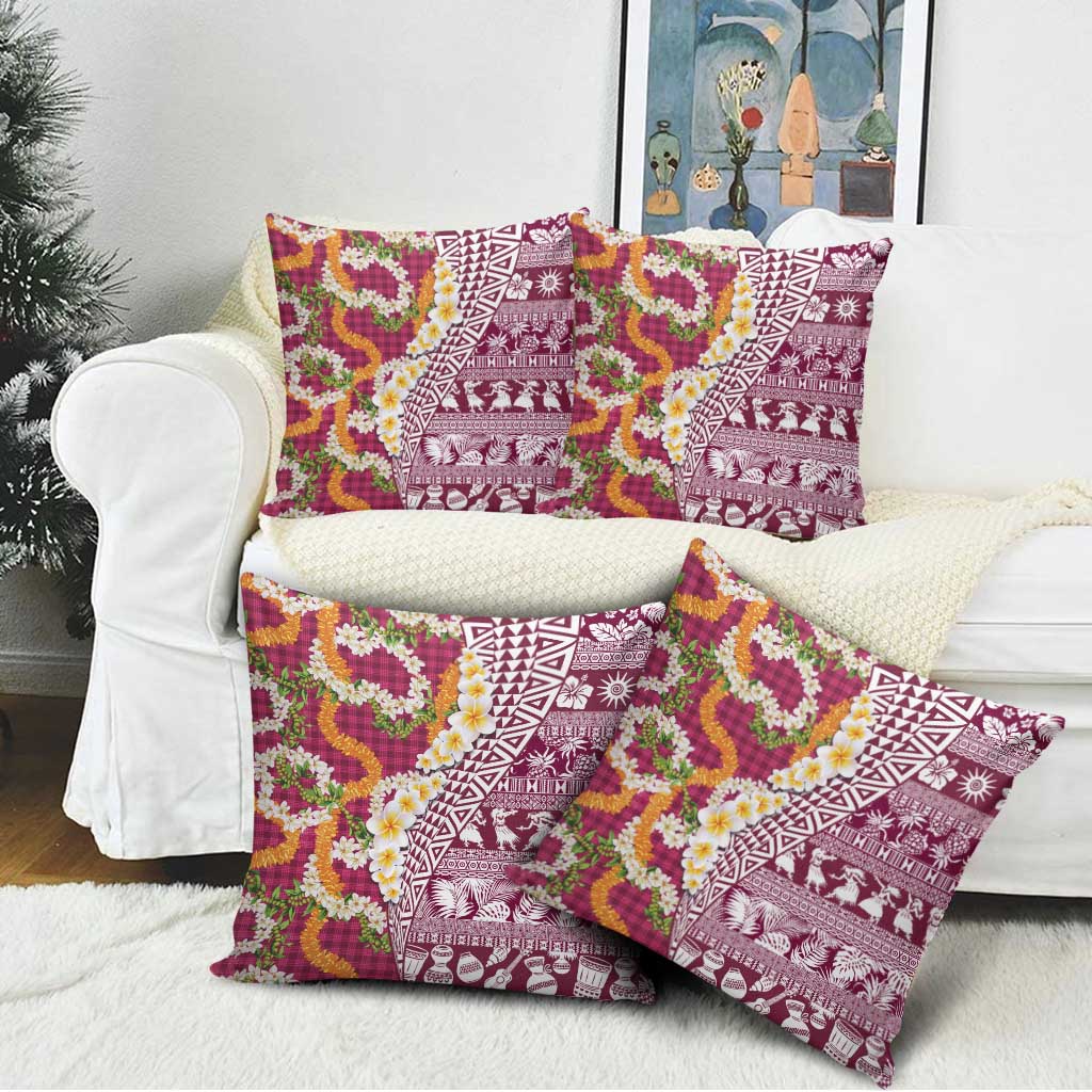Hawaiian Plumeria Lei Pillow Cover Kakau Motifs and Palaka Half Style Pink Color - Polynesian Pride
