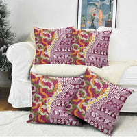 Hawaiian Plumeria Lei Pillow Cover Kakau Motifs and Palaka Half Style Pink Color - Polynesian Pride