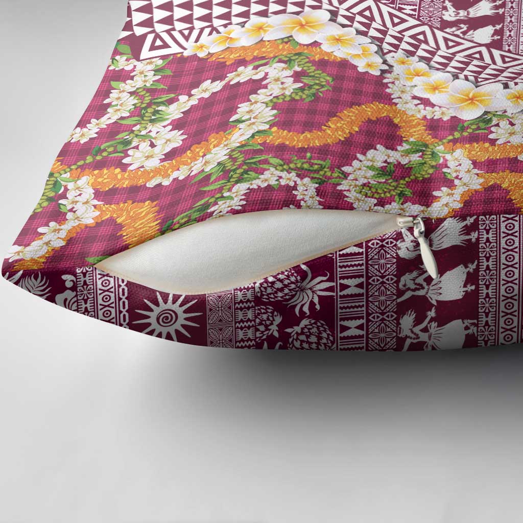Hawaiian Plumeria Lei Pillow Cover Kakau Motifs and Palaka Half Style Pink Color - Polynesian Pride