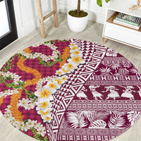 Hawaiian Plumeria Lei Round Carpet Kakau Motifs and Palaka Half Style Pink Color - Polynesian Pride