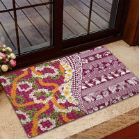 Hawaiian Plumeria Lei Rubber Doormat Kakau Motifs and Palaka Half Style Pink Color - Polynesian Pride