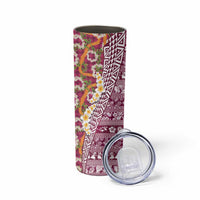 Hawaiian Plumeria Lei Skinny Tumbler Kakau Motifs and Palaka Half Style Pink Color LT03 - Polynesian Pride