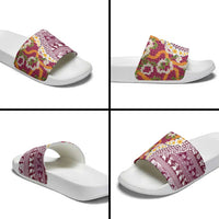 Hawaiian Plumeria Lei Slide Sandals Kakau Motifs and Palaka Half Style Pink Color - Polynesian Pride