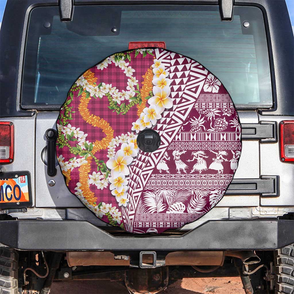 Hawaiian Plumeria Lei Spare Tire Cover Kakau Motifs and Palaka Half Style Pink Color - Polynesian Pride