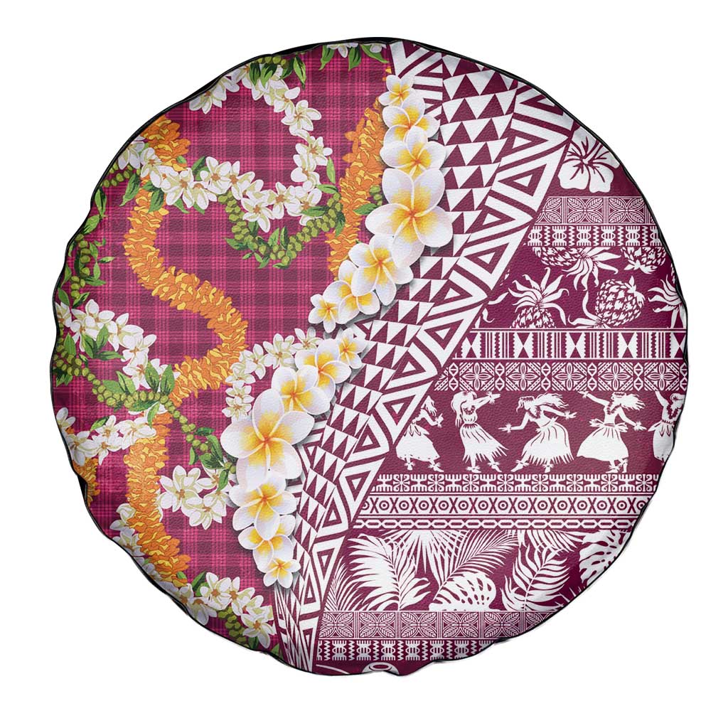 Hawaiian Plumeria Lei Spare Tire Cover Kakau Motifs and Palaka Half Style Pink Color LT03 - Polynesian Pride