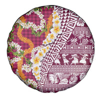 Hawaiian Plumeria Lei Spare Tire Cover Kakau Motifs and Palaka Half Style Pink Color LT03 - Polynesian Pride