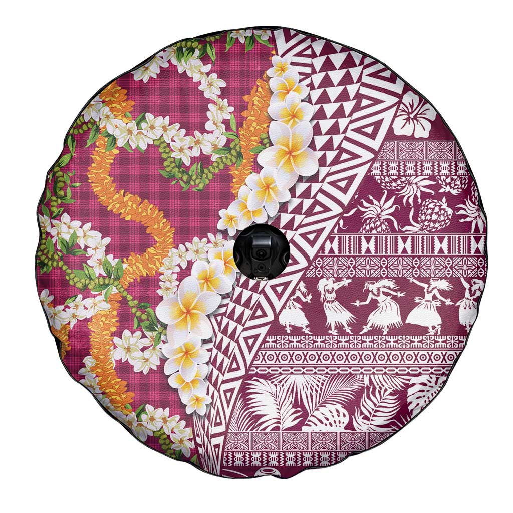 Hawaiian Plumeria Lei Spare Tire Cover Kakau Motifs and Palaka Half Style Pink Color LT03 - Polynesian Pride