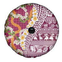 Hawaiian Plumeria Lei Spare Tire Cover Kakau Motifs and Palaka Half Style Pink Color LT03 - Polynesian Pride