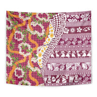 Hawaiian Plumeria Lei Tapestry Kakau Motifs and Palaka Half Style Pink Color - Polynesian Pride