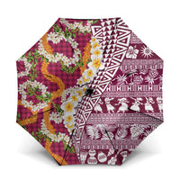 Hawaiian Plumeria Lei Umbrella Kakau Motifs and Palaka Half Style Pink Color LT03 One Size Folded 11.42 inch Opened Diameter 37.4 inch Pink - Polynesian Pride