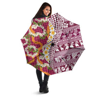 Hawaiian Plumeria Lei Umbrella Kakau Motifs and Palaka Half Style Pink Color LT03 - Polynesian Pride