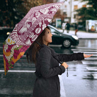 Hawaiian Plumeria Lei Umbrella Kakau Motifs and Palaka Half Style Pink Color LT03 - Polynesian Pride
