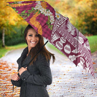 Hawaiian Plumeria Lei Umbrella Kakau Motifs and Palaka Half Style Pink Color LT03 - Polynesian Pride
