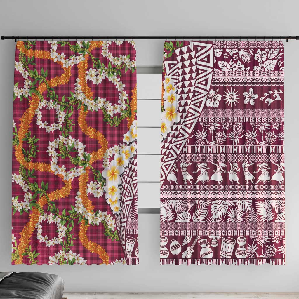 Hawaiian Plumeria Lei Window Curtain Kakau Motifs and Palaka Half Style Pink Color - Polynesian Pride