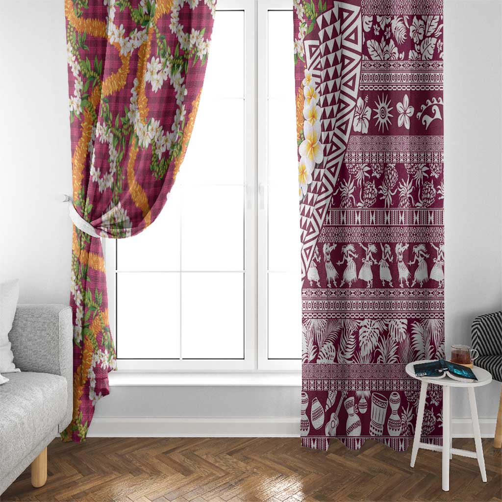 Hawaiian Plumeria Lei Window Curtain Kakau Motifs and Palaka Half Style Pink Color - Polynesian Pride