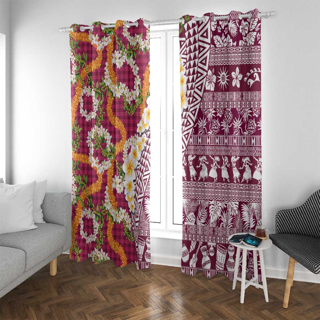 Hawaiian Plumeria Lei Window Curtain Kakau Motifs and Palaka Half Style Pink Color - Polynesian Pride