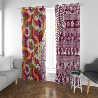 Hawaiian Plumeria Lei Window Curtain Kakau Motifs and Palaka Half Style Pink Color - Polynesian Pride