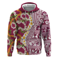 Hawaiian Plumeria Lei Zip Hoodie Kakau Motifs and Palaka Half Style Pink Color LT03 Pullover Hoodie Pink - Polynesian Pride