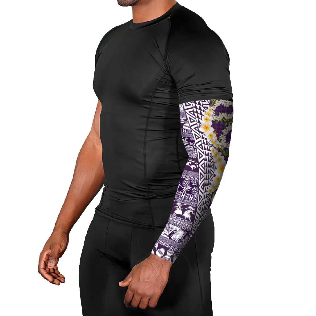 Hawaiian Plumeria Lei Arm Sleeves Kakau Motifs and Palaka Half Style Purple Color - Polynesian Pride