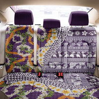 Hawaiian Plumeria Lei Back Car Seat Cover Kakau Motifs and Palaka Half Style Purple Color LT03 - Polynesian Pride