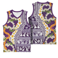 Hawaiian Plumeria Lei Basketball Jersey Kakau Motifs and Palaka Half Style Purple Color LT03 - Polynesian Pride