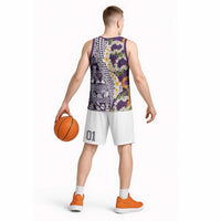 Hawaiian Plumeria Lei Basketball Jersey Kakau Motifs and Palaka Half Style Purple Color LT03 - Polynesian Pride