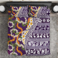 Hawaiian Plumeria Lei Bedding Set Kakau Motifs and Palaka Half Style Purple Color LT03 Purple - Polynesian Pride