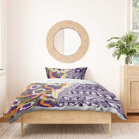 Hawaiian Plumeria Lei Bedding Set Kakau Motifs and Palaka Half Style Purple Color LT03 - Polynesian Pride