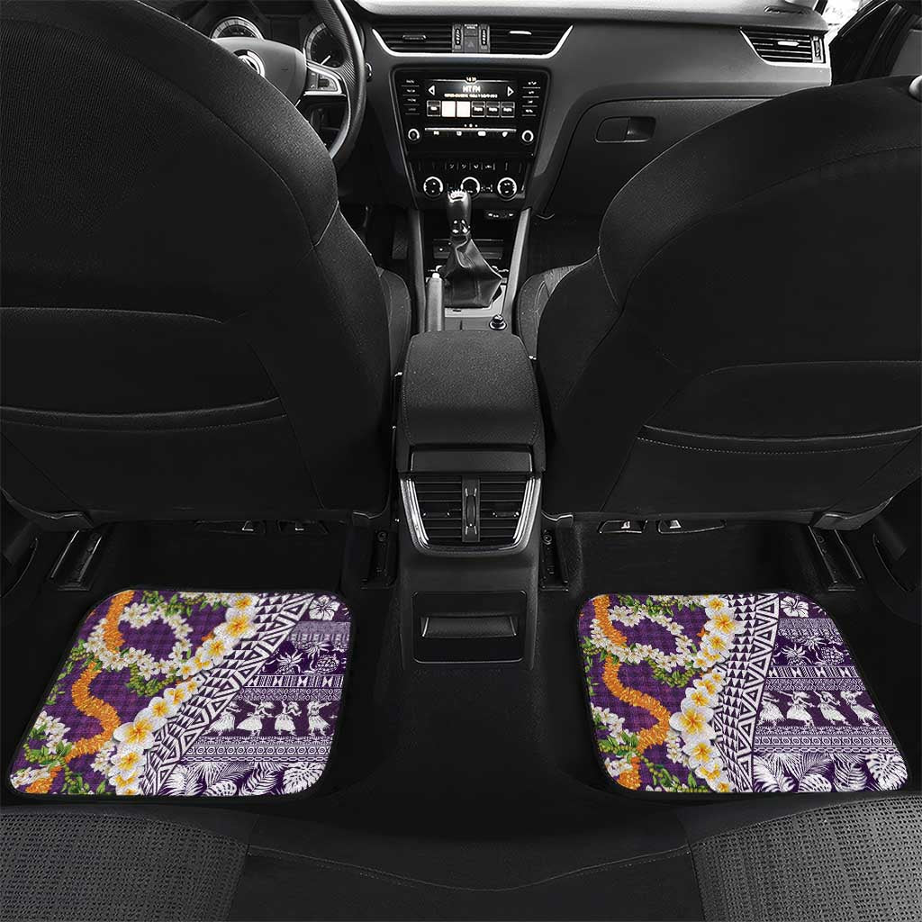 Hawaiian Plumeria Lei Car Mats Kakau Motifs and Palaka Half Style Purple Color - Polynesian Pride