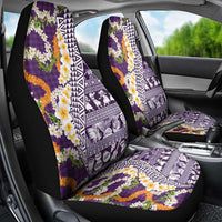 Hawaiian Plumeria Lei Car Seat Cover Kakau Motifs and Palaka Half Style Purple Color LT03 - Polynesian Pride