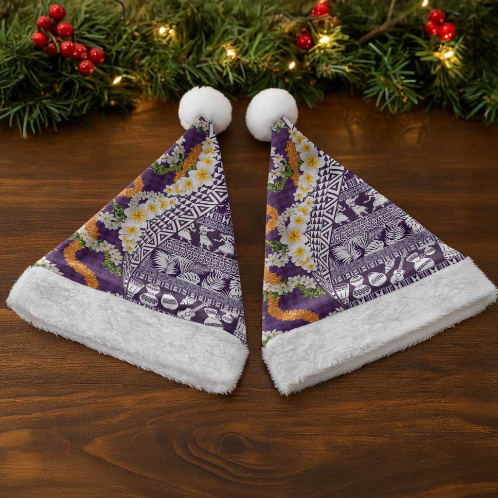 Hawaiian Plumeria Lei Christmas Santa Hat Kakau Motifs and Palaka Half Style Purple Color LT03 - Polynesian Pride