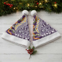 Hawaiian Plumeria Lei Christmas Santa Hat Kakau Motifs and Palaka Half Style Purple Color LT03 - Polynesian Pride