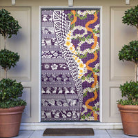 Hawaiian Plumeria Lei Door Cover Kakau Motifs and Palaka Half Style Purple Color LT03 Purple - Polynesian Pride
