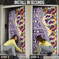 Hawaiian Plumeria Lei Door Cover Kakau Motifs and Palaka Half Style Purple Color LT03 - Polynesian Pride