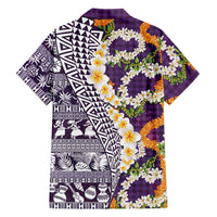 Hawaiian Plumeria Lei Family Matching Short Sleeve Bodycon Dress and Hawaiian Shirt Kakau Motifs and Palaka Half Style Purple Color LT03 - Polynesian Pride