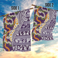 Hawaiian Plumeria Lei Garden Flag Kakau Motifs and Palaka Half Style Purple Color LT03 - Polynesian Pride