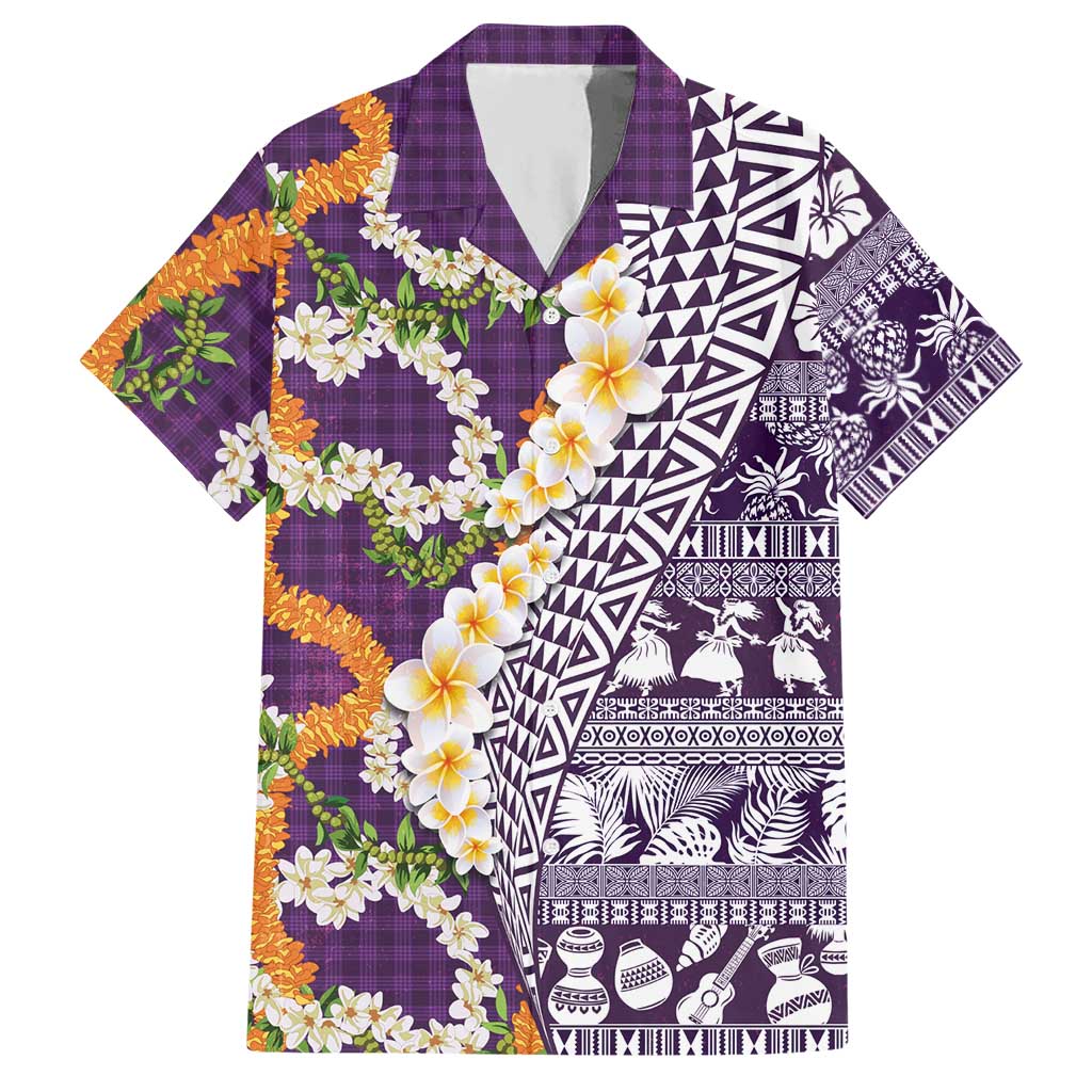 Hawaiian Plumeria Lei Hawaiian Shirt Kakau Motifs and Palaka Half Style Purple Color LT03 Purple - Polynesian Pride