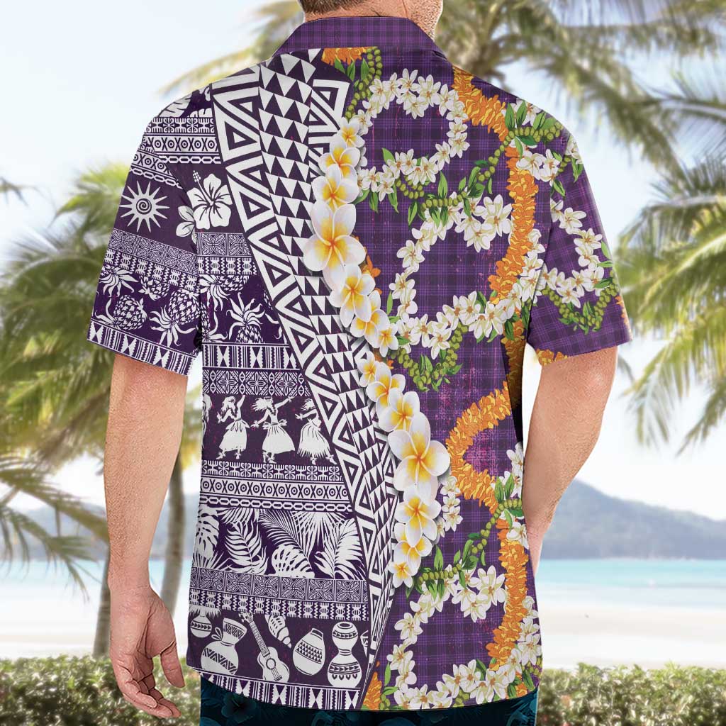 Hawaiian Plumeria Lei Hawaiian Shirt Kakau Motifs and Palaka Half Style Purple Color LT03 - Polynesian Pride