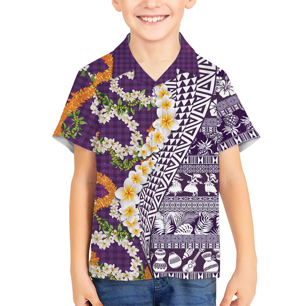 Hawaiian Plumeria Lei Hawaiian Shirt Kakau Motifs and Palaka Half Style Purple Color LT03 - Polynesian Pride