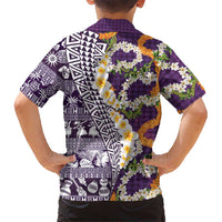 Hawaiian Plumeria Lei Kid Hawaiian Shirt Kakau Motifs and Palaka Half Style Purple Color LT03 - Polynesian Pride