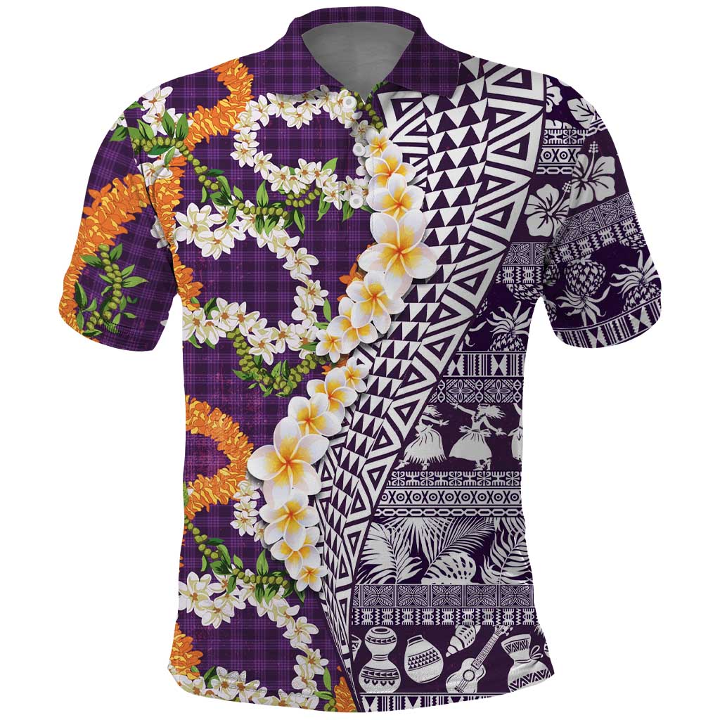 Hawaiian Plumeria Lei Polo Shirt Kakau Motifs and Palaka Half Style Purple Color LT03 Purple - Polynesian Pride