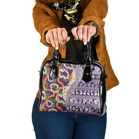 Hawaiian Plumeria Lei Shoulder Handbag Kakau Motifs and Palaka Half Style Purple Color - Polynesian Pride