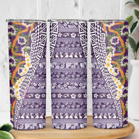 Hawaiian Plumeria Lei Skinny Tumbler Kakau Motifs and Palaka Half Style Purple Color LT03 - Polynesian Pride