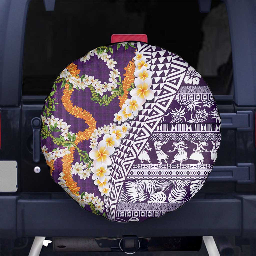 Hawaiian Plumeria Lei Spare Tire Cover Kakau Motifs and Palaka Half Style Purple Color LT03 No hole Purple - Polynesian Pride